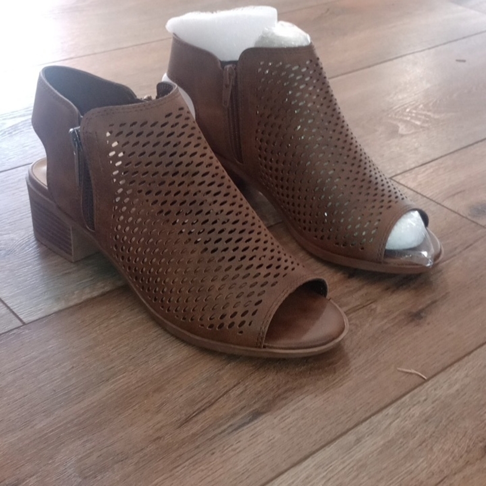 Brown Peep-Toe Ankle Boots
